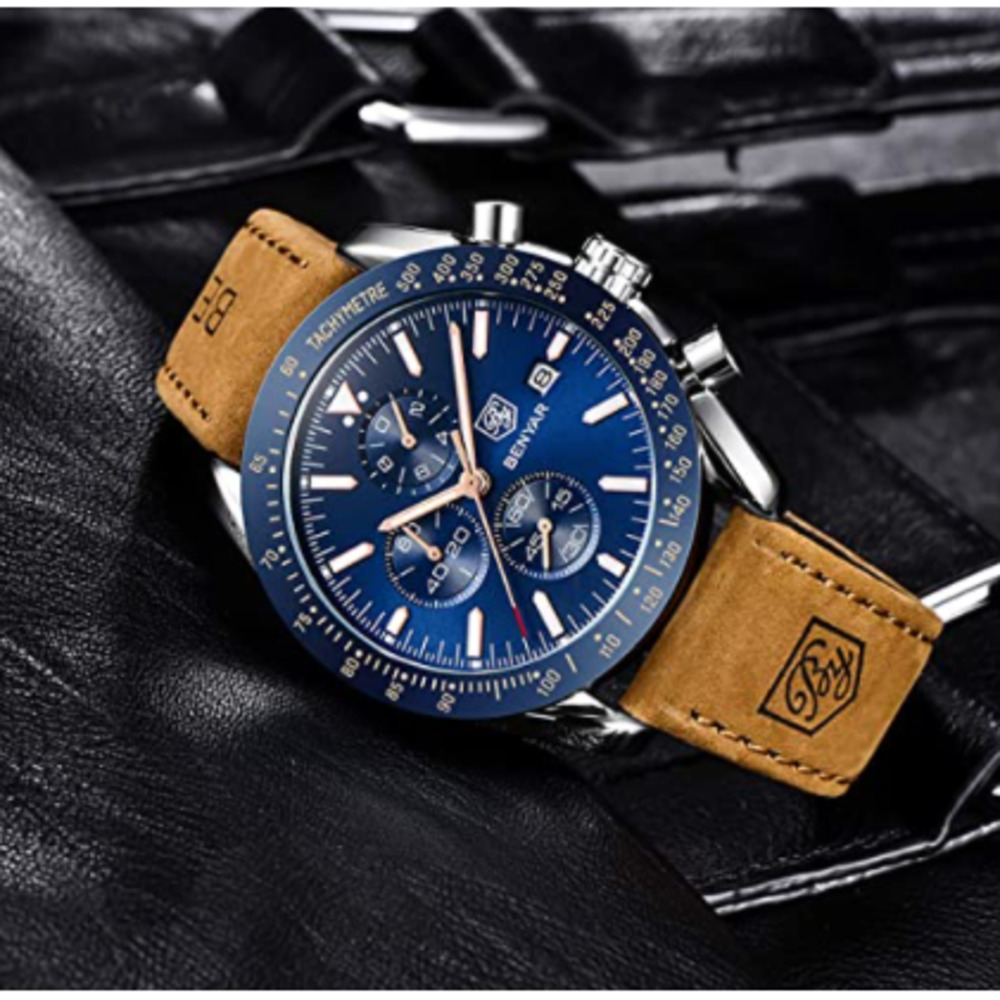 NWT Mens Luxary Benyar Leather Band Watch